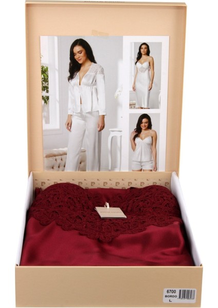 Saten Gecelik Sabahlık Pijama Takım Şort Takım 6'lı Gelin Çeyiz Seti 6700