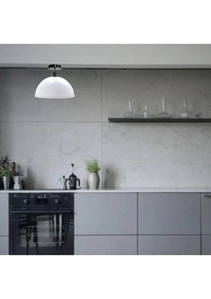 Vintage1,Modern1,Retro1,Rustik Beyaz 1xe27 Duylu Tekli Metal Plofonyer Avize Çap:30cm