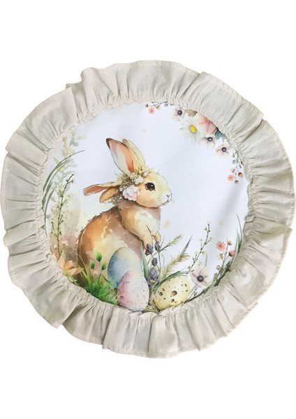 Keten, Bohem, Fırfırlı, Vintage, 4 Adet Yuvarlak Amerikan Servis ve Fırfırlı Runner Tavşan Set indirimleri