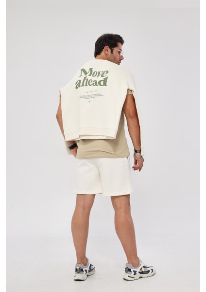 Bisiklet Yaka Içi Polar Move Ahead Yazı Baskılı Beyaz Oversize Sweatshirt fırsatları
