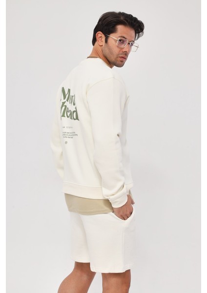 Bisiklet Yaka Içi Polar Move Ahead Yazı Baskılı Beyaz Oversize Sweatshirt indirimleri