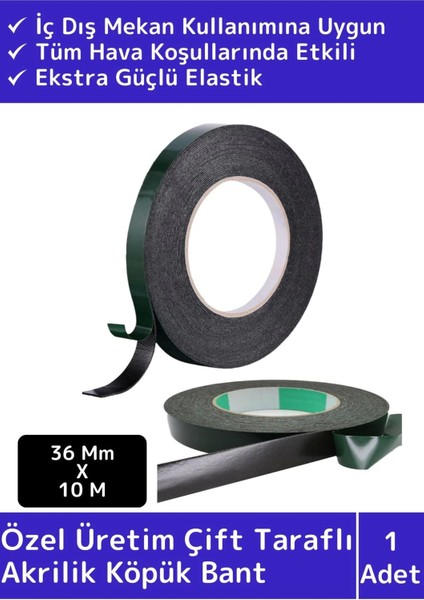 Ultra Güçlü İz Bırakmaz Elastik Yapılı Çift Taraflı 36 mm - 10 Metre Akrilik Köpük Bant
