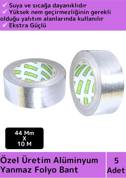 Suya Sıcaklığa Dayanıklı Tamir Soba Boru Yama Alüminyum Yanmaz Folyo Bant 44 mm - 10 mt 5 Ad