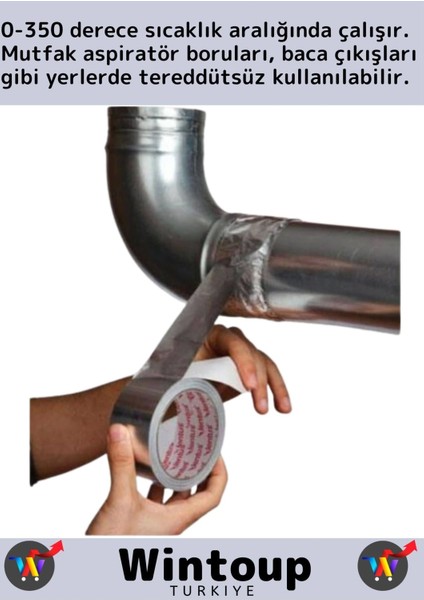 Suya Sıcaklığa Dayanıklı Tamir Soba Boru Yama Alüminyum Yanmaz Folyo Bant 45 mm - 5 mt 3 Ad modelleri