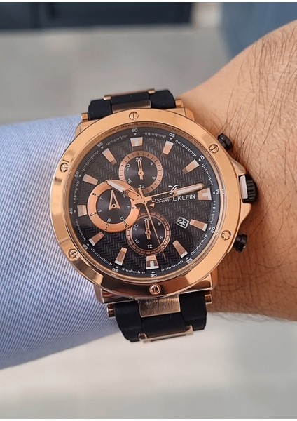 Siyah Silikon Kayışlı Rose Gold Kasa Takvimli Erkek Kol Saati