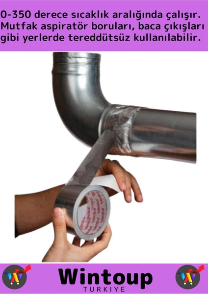 Suya Sıcaklığa Dayanıklı Tamir Soba Boru Yama Alüminyum Yanmaz Folyo Bant 44 mm - 10 mt 3 Ad modelleri