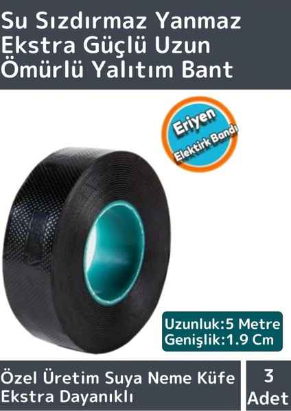 Yanmaz Su Geçirmez Ekstra Güçlü Yapışkanlı Kendinden Eriyen Kauçuk Yalıtım Bandı 3 Adet