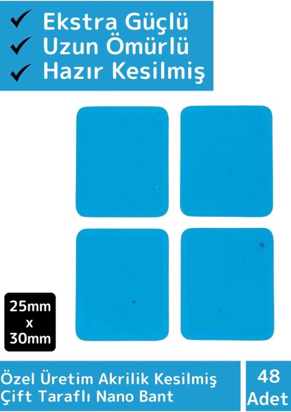 Süper Güçlü Akrilik Çift Taraflı Hazır Kesilmiş 25 x 30 mm Asma Bant 48'li