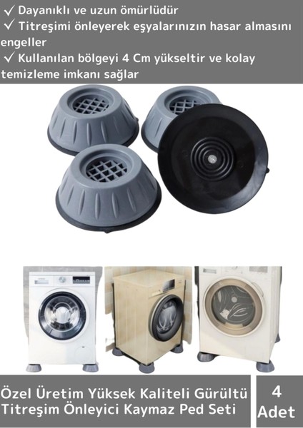 Çamaşır Makinesi Titreşim Önleyici Mobilya Sabitleyici Kaydırmaz Ayak 4'lü Set