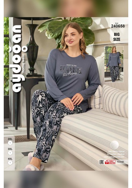 Kadın Inci Büyük Beden Sweet Forever Gri Pijama Takım 0658 modelleri