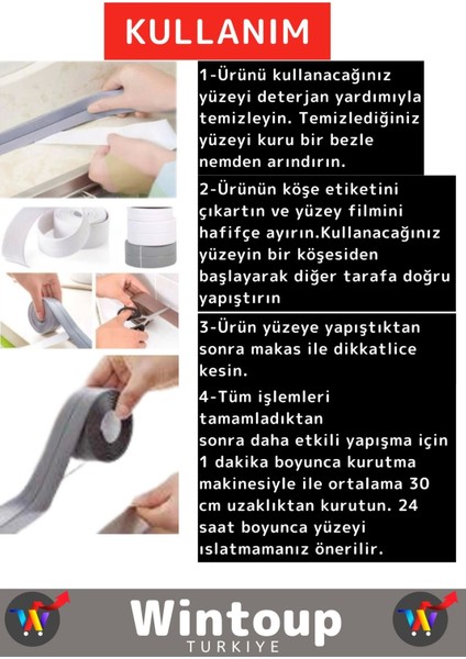 Su Sızdırmaz Ekstra Dayanıklı Pvc Yağ Kenar Küf Önleyici 3.2 m Gri İzolasyon Bant 5 Adet