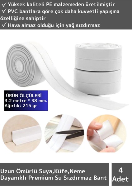 Ultra Güçlü Suya Küfe Dayanıklı Pencere Banyo Lavabo Kenar Süper Yalıtım Bantı 4lü