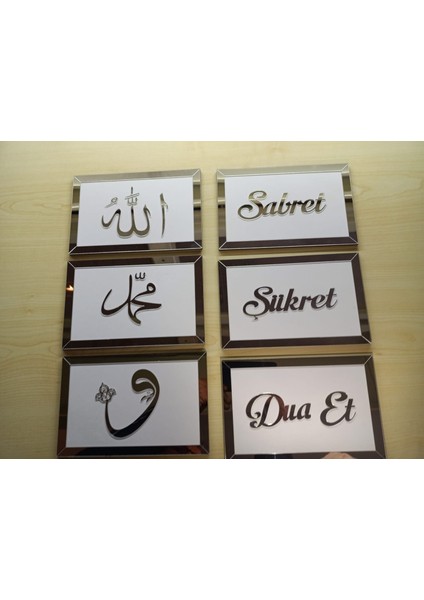 6'lı Aynalı Sılver Arapça Allah,muhammed,vav ve Türkçe Sabret,şükret ve Dua Et Seti fırsatları