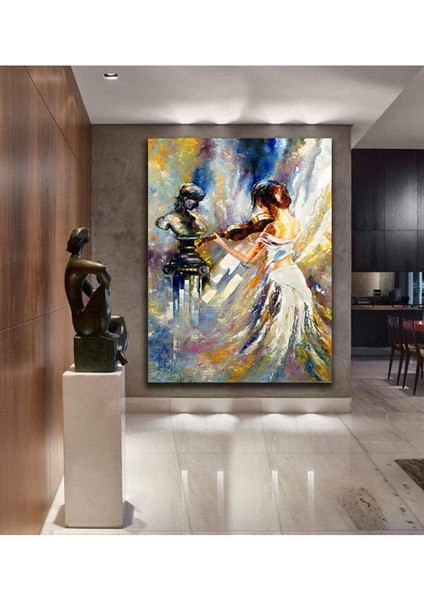 Yağlı Boya Görünümlü Keman Çalan Kız Kanvas Duvar Tablo modelleri