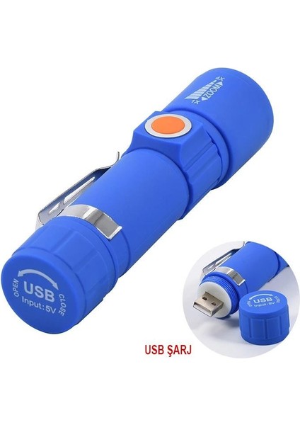 MX-616S USB Şarjlı 3 Modlu Plastik Kasa Mini El Feneri