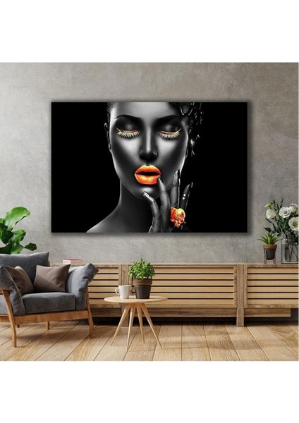 Turuncu Makyajlı Afrikalı Kadın Hd Baskı Kanvas Tablo