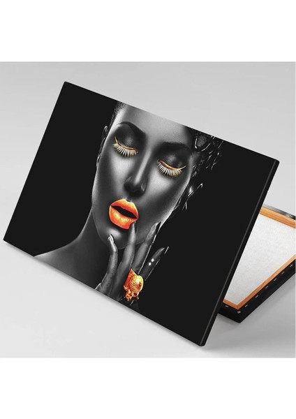 Turuncu Makyajlı Afrikalı Kadın Hd Baskı Kanvas Tablo fiyatları