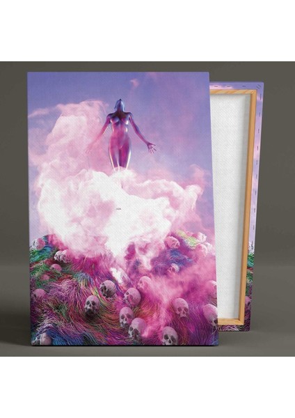 Sislerin Içinden Yükselen Metal Heykel Kafalar Dikey Hd Baskı Kanvas Tablo fiyatları