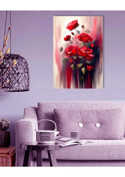 Kırmızı Gül Yağlı Boya Hd Baskı Kanvas Tablo