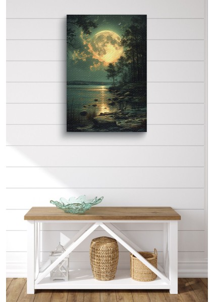 Göl Kenarına Yansıyan Ay Ve Ay Işığı Hd Baskı Kanvas Tablo fiyatları