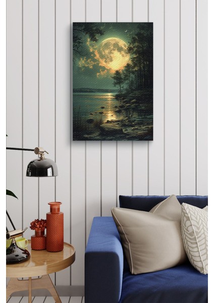 Göl Kenarına Yansıyan Ay Ve Ay Işığı Hd Baskı Kanvas Tablo fırsatları