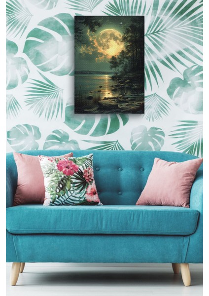 Göl Kenarına Yansıyan Ay Ve Ay Işığı Hd Baskı Kanvas Tablo indirimleri