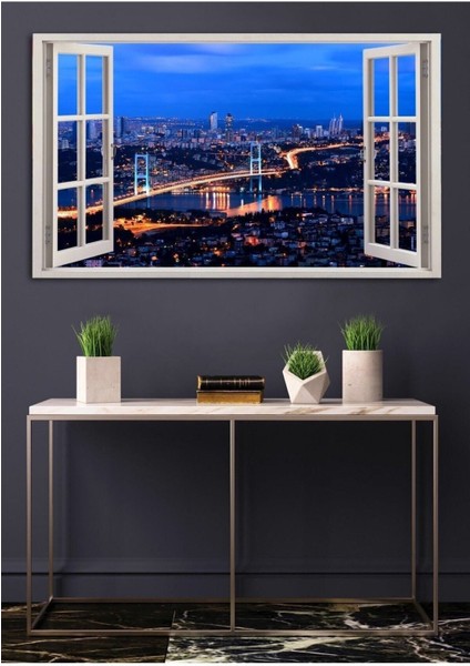 Açılır Pencere Görünümlü Istanbul Manzaralı Hd Baskı Kanvas Tablo