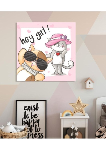 Dekoratif Çocuk Odası Hey Girl! Duvar Hd Baskı Kanvas Tablo