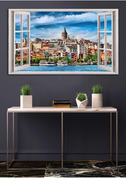 Açılır Pencere Görünümlü Istanbul Manzaralı Hd Baskı Kanvas Tablo