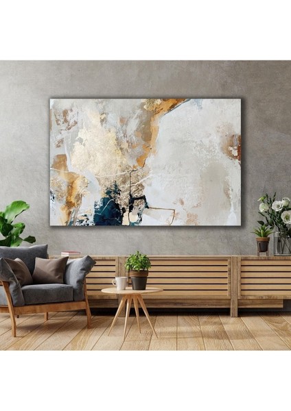Soyut Sanat Altın Dokular Mavi Turkuaz Krem Tekstüre Modern Sanat Hd Baskı Kanvas Tablo