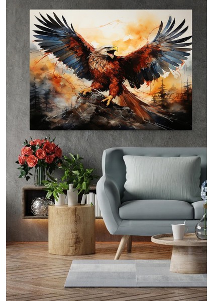 Kanatlarını Açan Kartal Dağ Yağlı Boya Görünümlü Hd Kalite Hd Baskı Kanvas Tablo