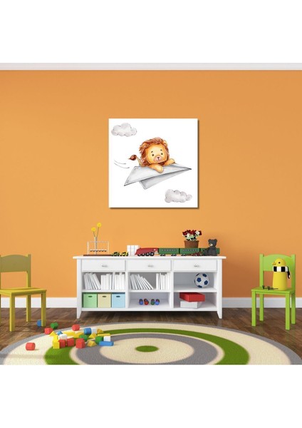 Dekoratif Kare Kanvas Çocuk Odası Soft Uçan Aslan Tablosu