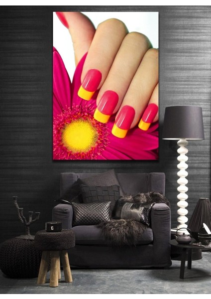Özel Tasarım Pembe Protez Manikürlü Tırnak Kuaför Hd Baskı Kanvas Tablo