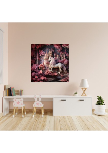 Pembe Unicorn Çocuk Odası Özel Tasarım Hd Baskı Kanvas Tablo