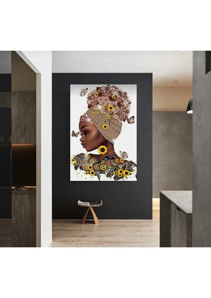 Sarı Papatyalı Afrikalı Kadın Hd Kalite Hd Baskı Kanvas Tablo fiyatları