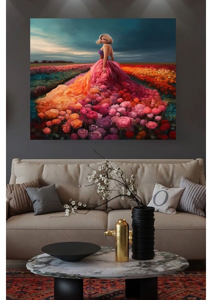 Çiçekli Kadın Özel Tasarım Abstract Dekoratif Hd Kalite Hd Baskı Kanvas Tablo