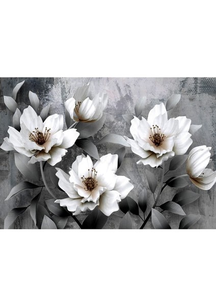 Yağlı Boya Efektli Çiçek Tablosu Derin Gri (Siyah - Beyaz Kombini) modelleri
