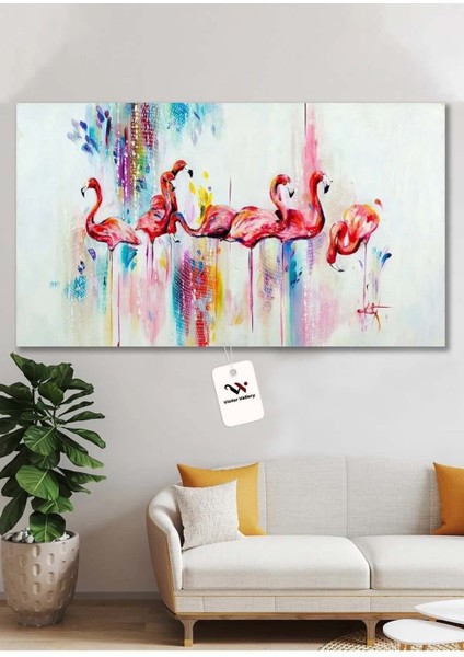 Yağlı Boya Görünümlü Flamingo Hd Baskı Kanvas Tablo