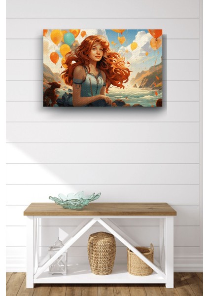 Kızıl Saçlı Kız Detaylı Ilüstrasyon Yatay Yağlı Hd Baskı Kanvas Tablo fiyatları