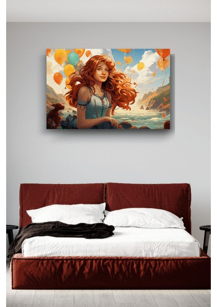 Kızıl Saçlı Kız Detaylı Ilüstrasyon Yatay Yağlı Hd Baskı Kanvas Tablo modelleri