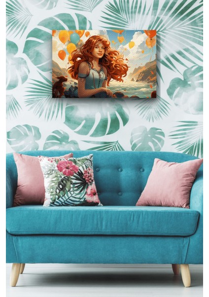 Kızıl Saçlı Kız Detaylı Ilüstrasyon Yatay Yağlı Hd Baskı Kanvas Tablo indirimleri