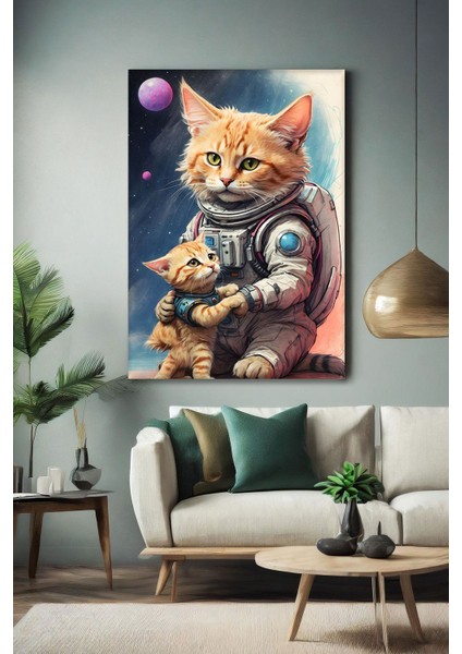 Astronot Kediler Hd Baskı Kanvas Tablo - Duvar Tablosu - Canvas Tablo Duvar Dekorasyonu