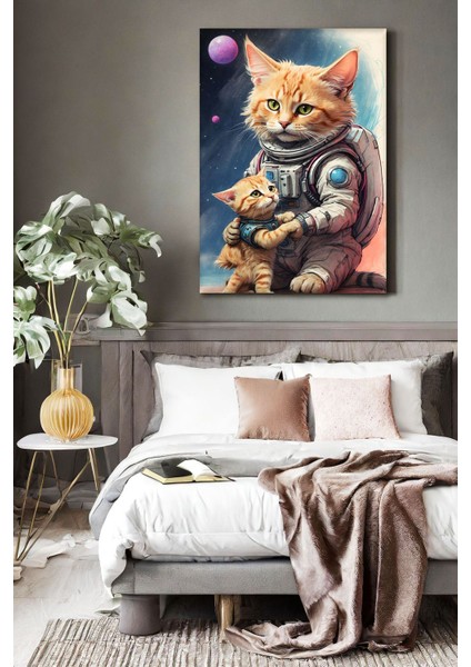 Astronot Kediler Hd Baskı Kanvas Tablo - Duvar Tablosu - Canvas Tablo Duvar Dekorasyonu