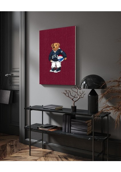 Hd Baskı Kanvas Tablo Teddy Bear Bordo Desenli 951