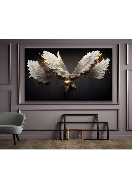 Sürrealist Tasarım Altın Kanatlar Hd Baskı Kanvas Tablo