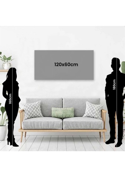 Dekoratif Soyut Altın Geyikli Tüy Sürreal Kanvas Duvar Tablosu 120x60cm Büyük Boy Tablo