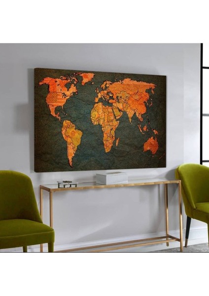 Harita Desenli Dekoratif Şık Hd Baskı Kanvas Tablo