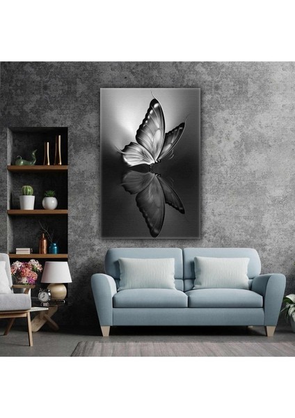 Kelebek Yansıma Simetri Siyah Beyaz Modern Dekoratif Hd Baskı Kanvas Tablo