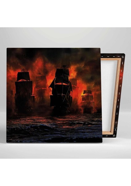 Gece Denizde Dumanarın Içindeki Gemiler Kare Hd Baskı Kanvas Tablo modelleri
