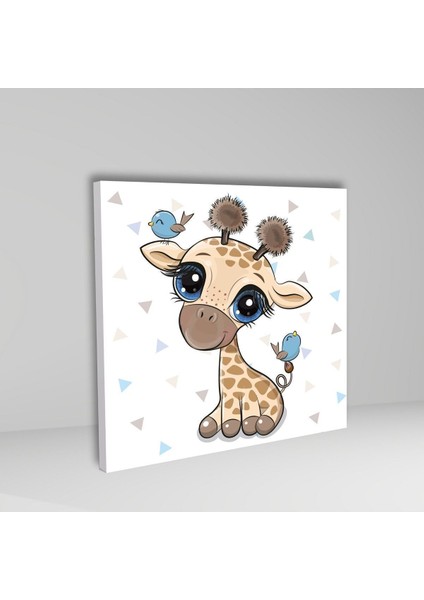 Dekoratif Kare Kanvas Çocuk Odası Kuşlar Ve Sevimli Zürafa Tablosu fiyatları